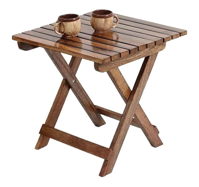 Wooden Twist Foldable Mango Wood End Table Enhance Your Space with a Modern Twis