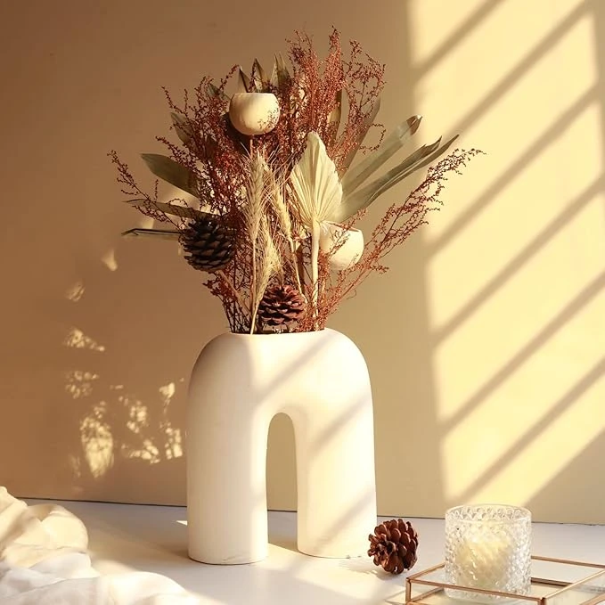 Craftribal Inverted U Shape Ceramic Minimalist Aesthetic Flower Vase | Pampas Gr